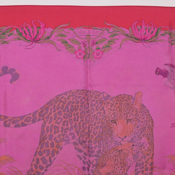 HERMES Carre 90 Scarf Silk ""JUNGLE LOVE"" Pink Auth 185241