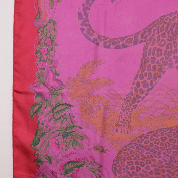 HERMES Carre 90 Scarf Silk ""JUNGLE LOVE"" Pink Auth 185241