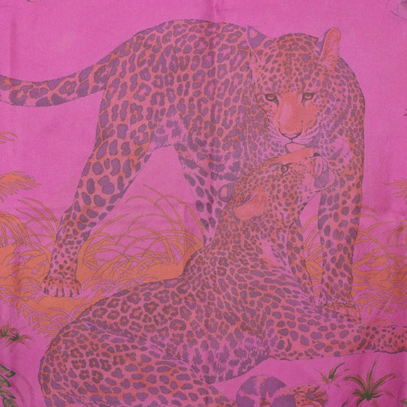 HERMES Carre 90 Scarf Silk ""JUNGLE LOVE"" Pink Auth 185241