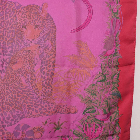 HERMES Carre 90 Scarf Silk ""JUNGLE LOVE"" Pink Auth 185241