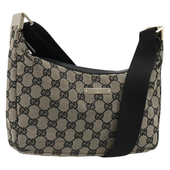 GUCCI GG Canvas Shoulder Bag Black Gold 019 0433 Auth 185255