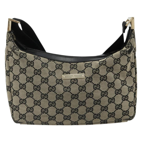 GUCCI GG Canvas Shoulder Bag Black Gold 019 0433 Auth 185255
