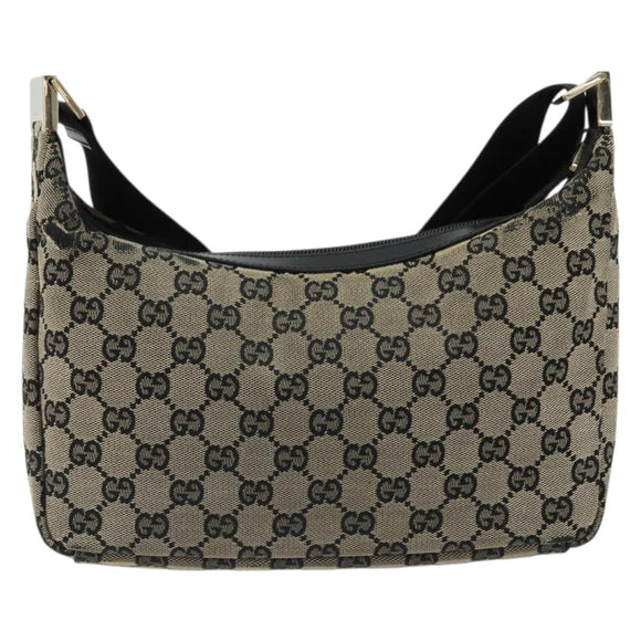 GUCCI GG Canvas Shoulder Bag Black Gold 019 0433 Auth 185255