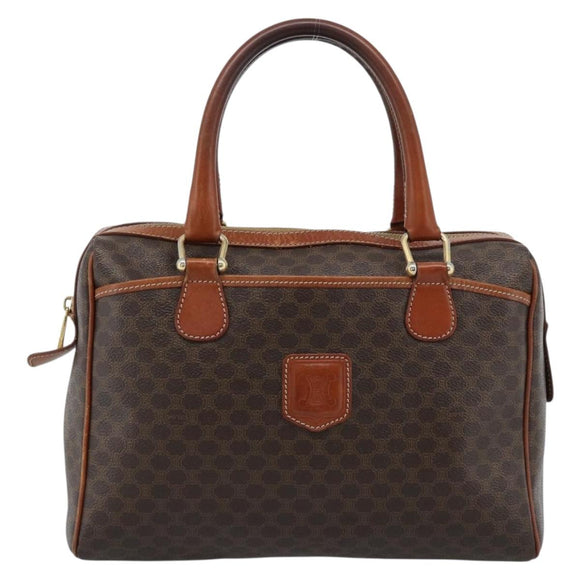 CELINE Macadam Canvas Hand Bag PVC Leather Brown Gold Auth 185260A