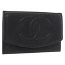 CHANEL COCO Mark Pouch Caviar Skin Black Gold CC Auth 185262V-1