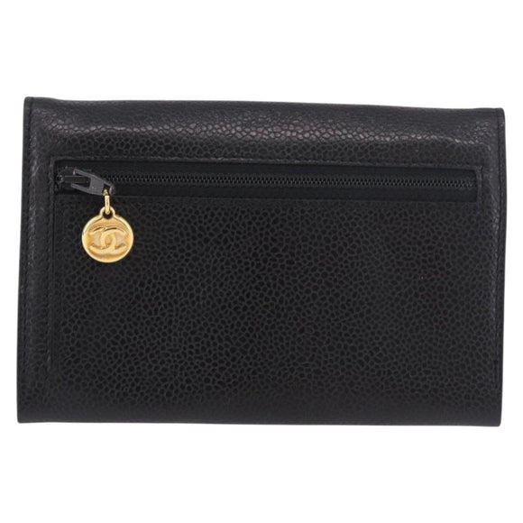 CHANEL COCO Mark Pouch Caviar Skin Black Gold CC Auth 185262V