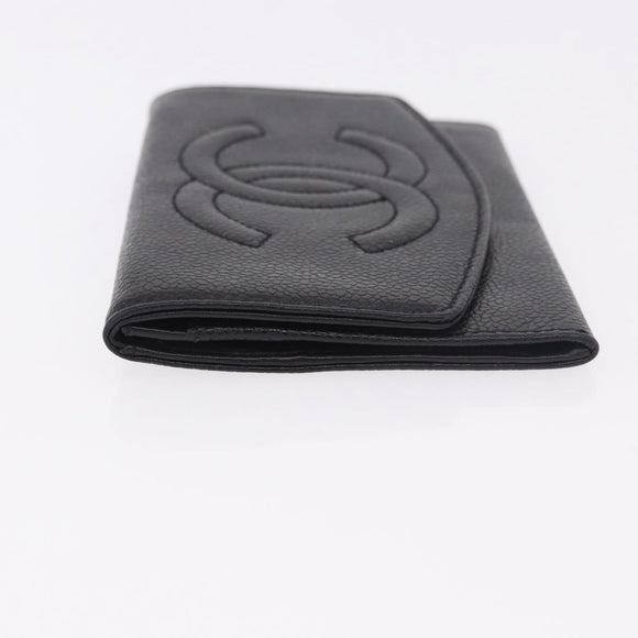 CHANEL COCO Mark Pouch Caviar Skin Black Gold CC Auth 185262V