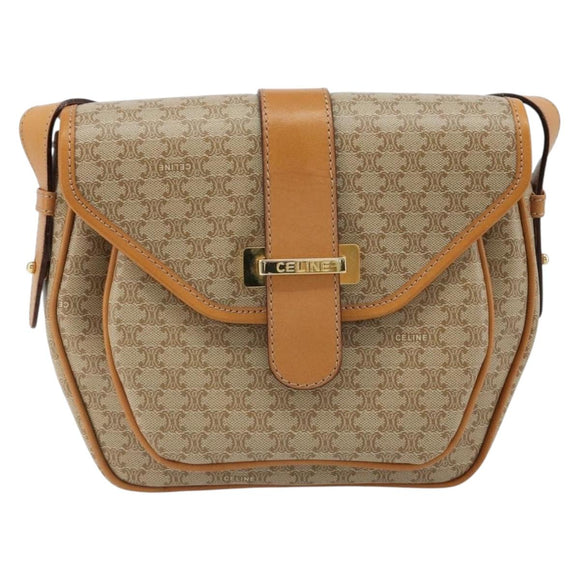 CELINE Macadam Canvas Shoulder Bag PVC Beige Gold Auth 185263