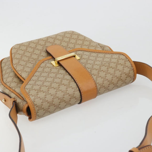 CELINE Macadam Canvas Shoulder Bag PVC Beige Gold Auth 185263