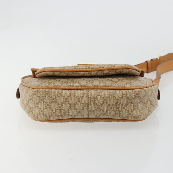 CELINE Macadam Canvas Shoulder Bag PVC Beige Gold Auth 185263