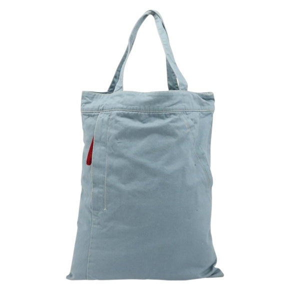 PRADA Sports Line Tote Bag Canvas Light Blue Silver Auth 185264