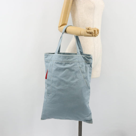 PRADA Sports Line Tote Bag Canvas Light Blue Silver Auth 185264