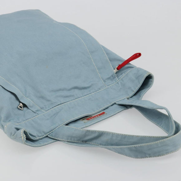 PRADA Sports Line Tote Bag Canvas Light Blue Silver Auth 185264