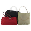 PRADA Hand Bag Nylon 3 Set Red Black Khaki Auth 185271-1