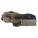 GUCCI GG Supreme Sherry Line Shoulder Bag PVC 3 Set Navy Beige Auth 185273-1