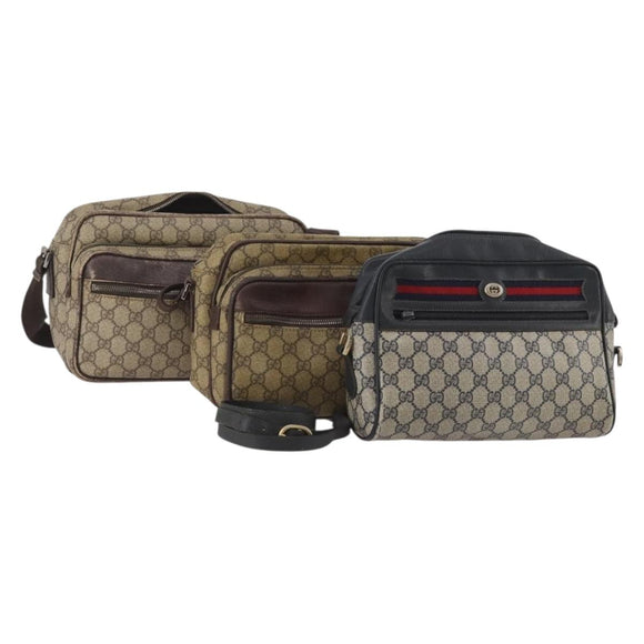 GUCCI GG Supreme Sherry Line Shoulder Bag PVC 3 Set Navy Beige Auth 185273