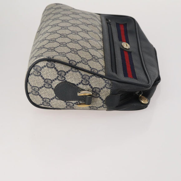 GUCCI GG Supreme Sherry Line Shoulder Bag PVC 3 Set Navy Beige Auth 185273