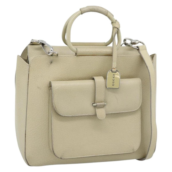 GUCCI Hand Bag Leather 2way White Silver 000 2058 0307 5 Auth 185278