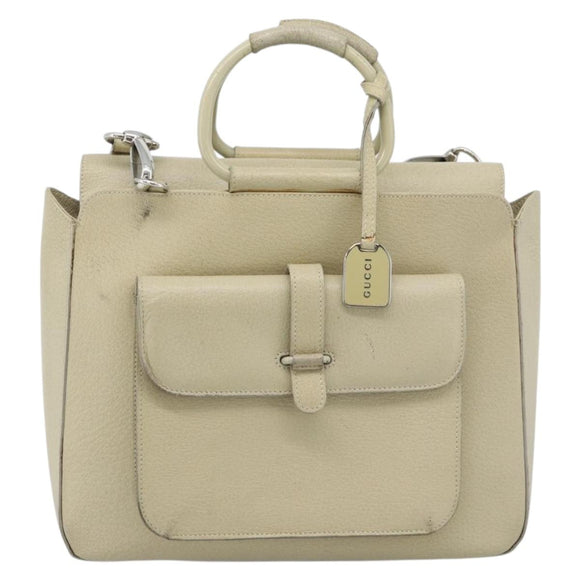GUCCI Hand Bag Leather 2way White Silver 000 2058 0307 5 Auth 185278