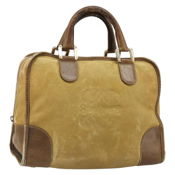 LOEWE Anagram Amazonas Handtasche Leder Beige Gold Auth 185279