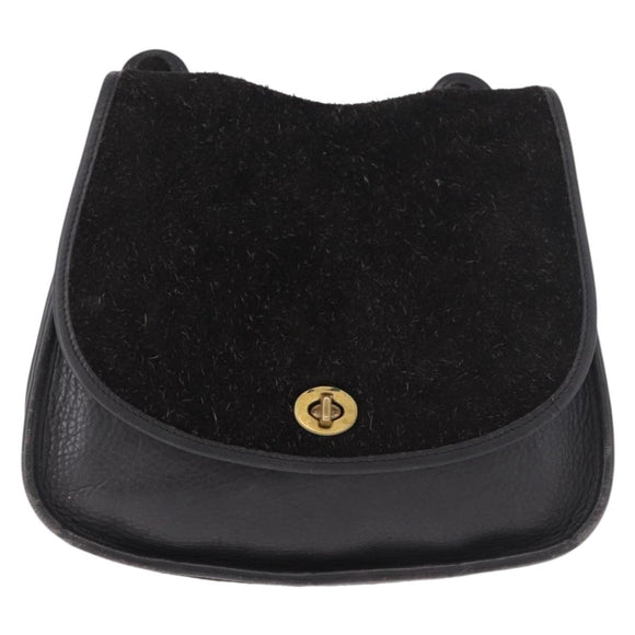 Coach Shoulder Bag Suede Black Gold Auth 185289