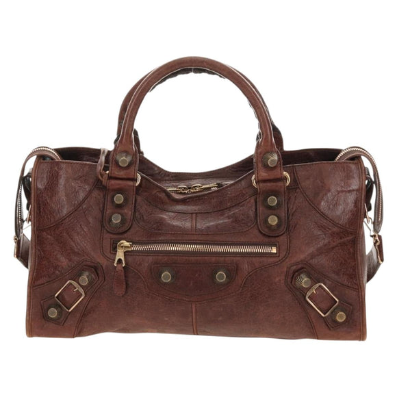 BALENCIAGA The Giant Part-Time Bag Leather 2way Brown Gold 173082 Auth 185300SM