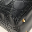 Christian Dior Canage Lady Dior Hand Bag Lamb Skin Black Gold Auth 185302M-8