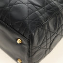 Christian Dior Canage Lady Dior Hand Bag Lamb Skin Black Gold Auth 185302M-15