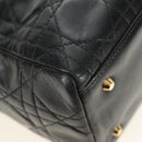 Christian Dior Canage Lady Dior Hand Bag Lamb Skin Black Gold Auth 185302M-16
