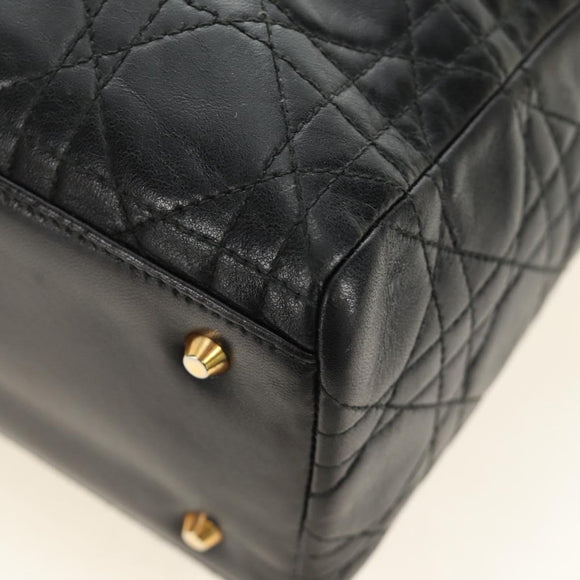 Christian Dior Canage Lady Dior Hand Bag Lamb Skin Black Gold Auth 185302M