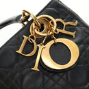 Christian Dior Canage Lady Dior Hand Bag Lamb Skin Black Gold Auth 185302M-9