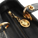 Christian Dior Canage Lady Dior Hand Bag Lamb Skin Black Gold Auth 185302M-18