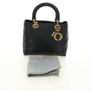 Christian Dior Canage Lady Dior Hand Bag Lamb Skin Black Gold Auth 185302M-12
