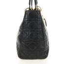 Christian Dior Canage Lady Dior Hand Bag Lamb Skin Black Gold Auth 185302M-4