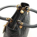 Christian Dior Canage Lady Dior Hand Bag Lamb Skin Black Gold Auth 185302M-6
