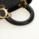 Christian Dior Canage Lady Dior Hand Bag Lamb Skin Black Gold Auth 185302M-7