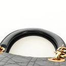 Christian Dior Canage Lady Dior Hand Bag Lamb Skin Black Gold Auth 185302M-14