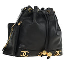 CHANEL Triple Coco Shoulder Bag Caviar Skin Black Gold CC Auth 185305SV-1