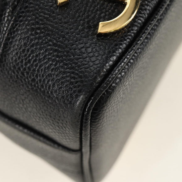 CHANEL Triple Coco Shoulder Bag Caviar Skin Black Gold CC Auth 185305SV