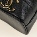 CHANEL Triple Coco Shoulder Bag Caviar Skin Black Gold CC Auth 185305SV-16