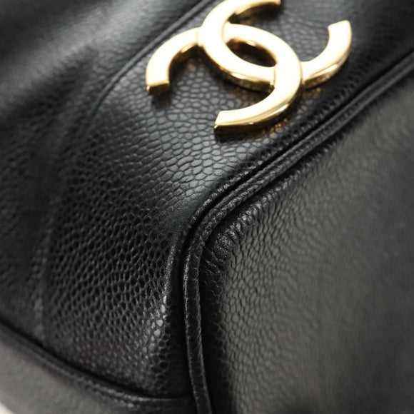 CHANEL Triple Coco Shoulder Bag Caviar Skin Black Gold CC Auth 185305SV