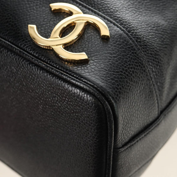 CHANEL Triple Coco Shoulder Bag Caviar Skin Black Gold CC Auth 185305SV