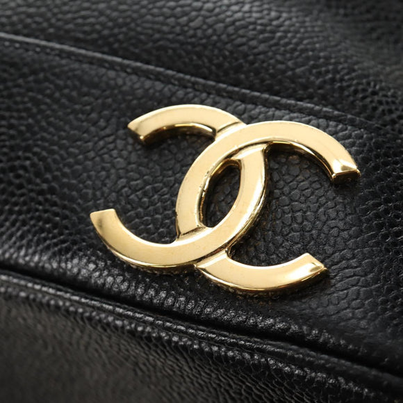 CHANEL Triple Coco Shoulder Bag Caviar Skin Black Gold CC Auth 185305SV