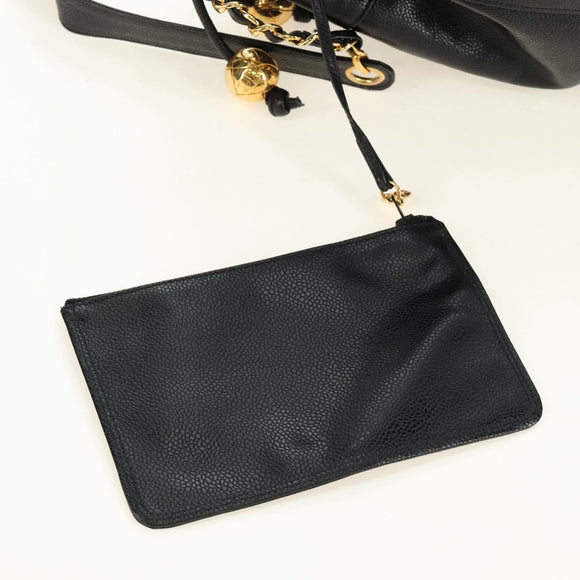 CHANEL Triple Coco Shoulder Bag Caviar Skin Black Gold CC Auth 185305SV