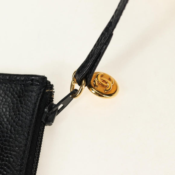 CHANEL Triple Coco Shoulder Bag Caviar Skin Black Gold CC Auth 185305SV