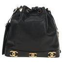 CHANEL Triple Coco Shoulder Bag Caviar Skin Black Gold CC Auth 185305SV-13