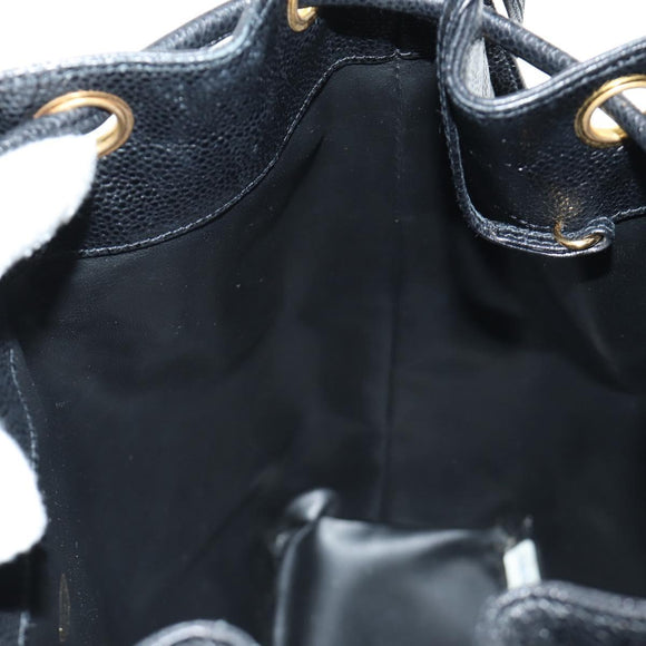 CHANEL Triple Coco Shoulder Bag Caviar Skin Black Gold CC Auth 185305SV
