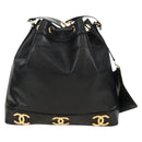 CHANEL Triple Coco Shoulder Bag Caviar Skin Black Gold CC Auth 185305SV-2