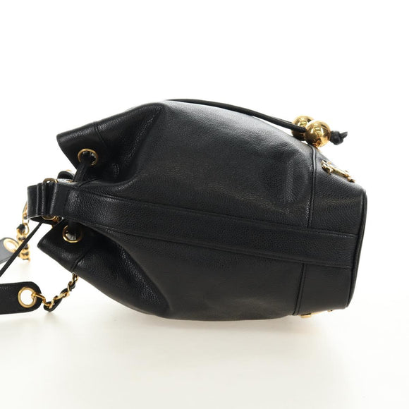 CHANEL Triple Coco Shoulder Bag Caviar Skin Black Gold CC Auth 185305SV
