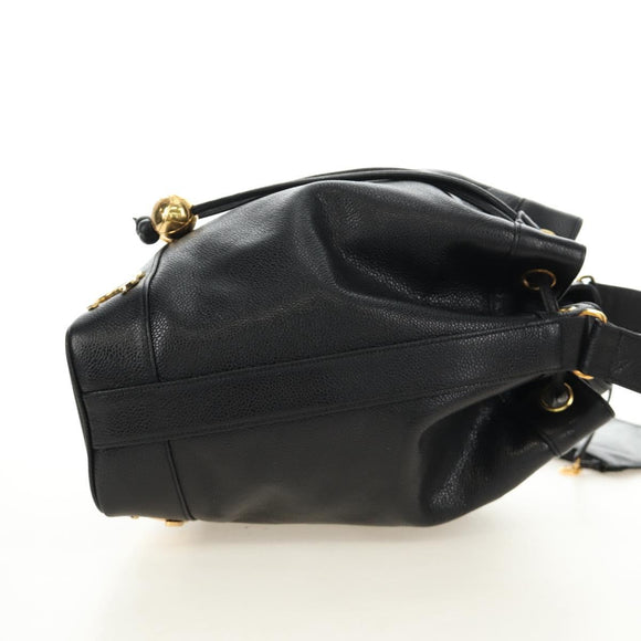 CHANEL Triple Coco Shoulder Bag Caviar Skin Black Gold CC Auth 185305SV